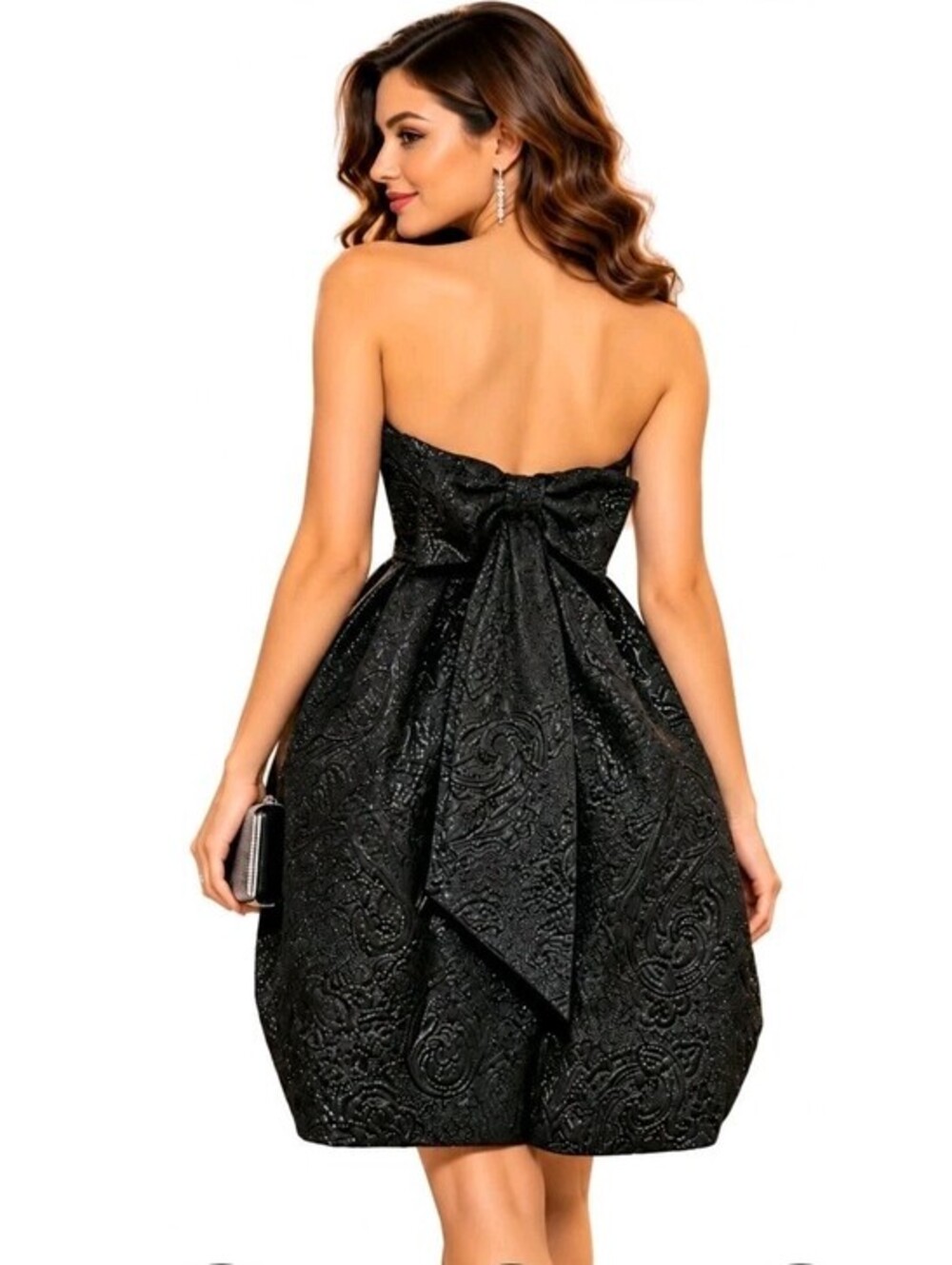 Jill Stuart Cocktail black paisley jacquard strapless Size 0 Women's dress #X